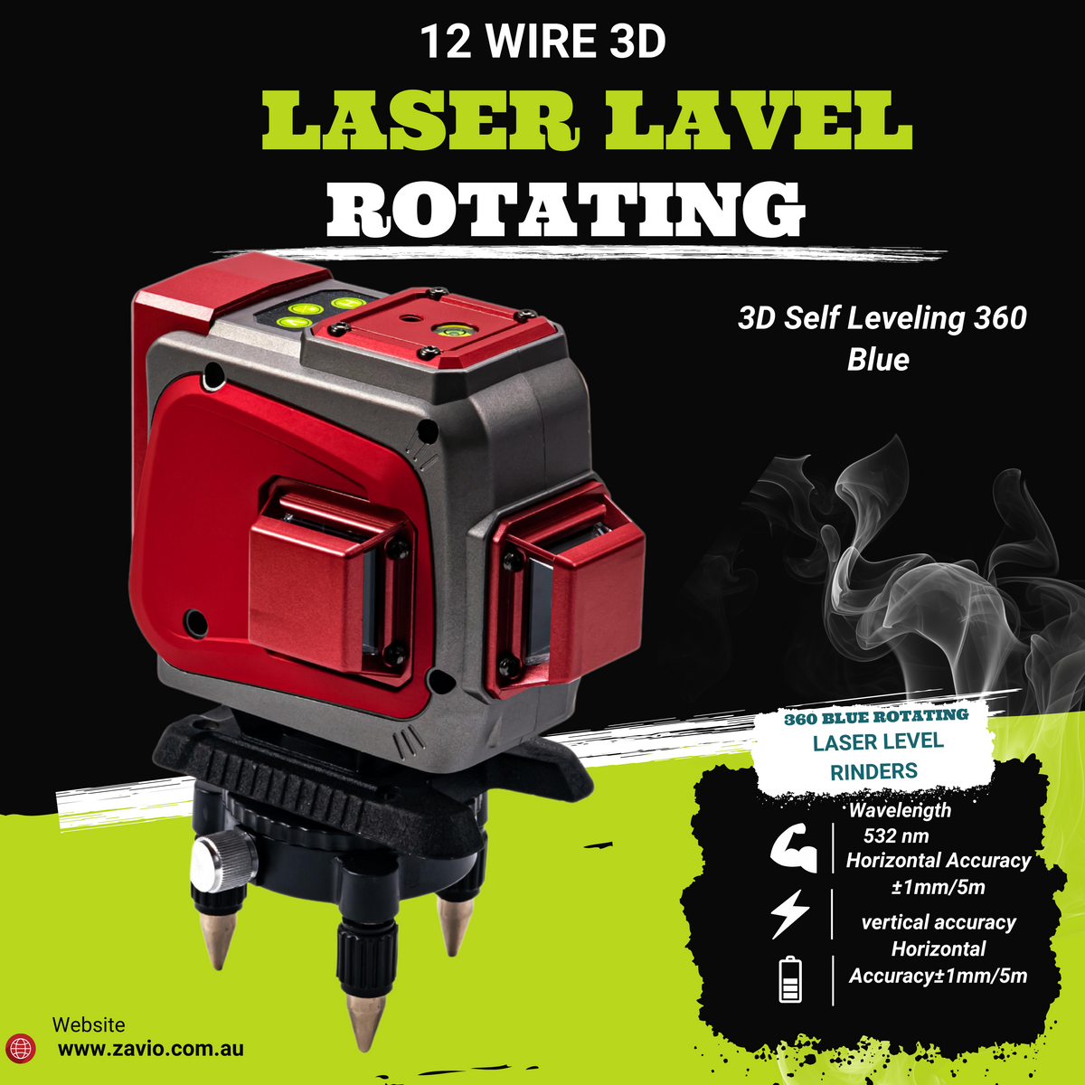 3D 360° Automatic Self-Leveling Laser Level Tool Set - Professional Cross Line Laser for Construction, Tile Installation, Wall Mounting & Home DIY