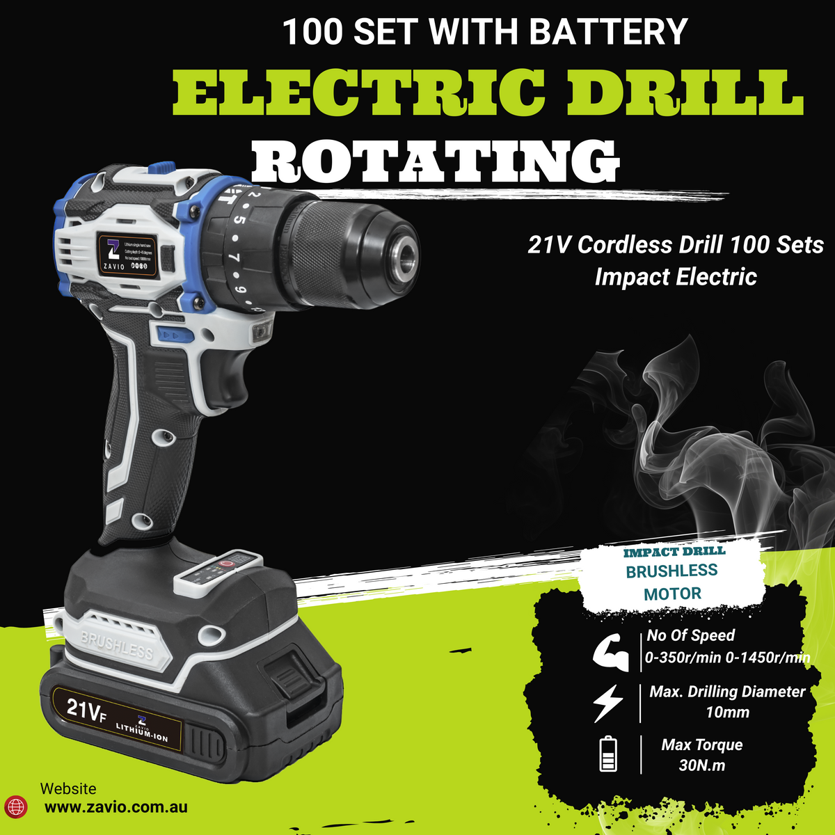 21V Brushless Cordless Impact Drill Set – 2-Speed, 30Nm Torque, 2.0Ah Battery – Powerful DIY & Industrial Tool