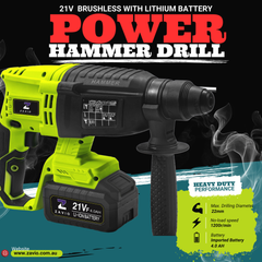 21V Brushless Cordless Hammer Drill – 1.7J Impact Energy, 22mm Max Drilling Capacity, 4.0Ah Battery – Heavy-Duty Rotary Drill for Masonry & Concrete