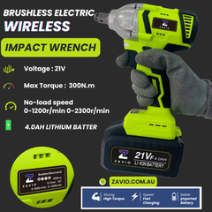 21V Brushless Cordless Impact Wrench Kit – 300N·m High Torque, 1/2" Drive, 2× 4.0Ah Batteries – Heavy-Duty Power Tool for Automotive & Construction