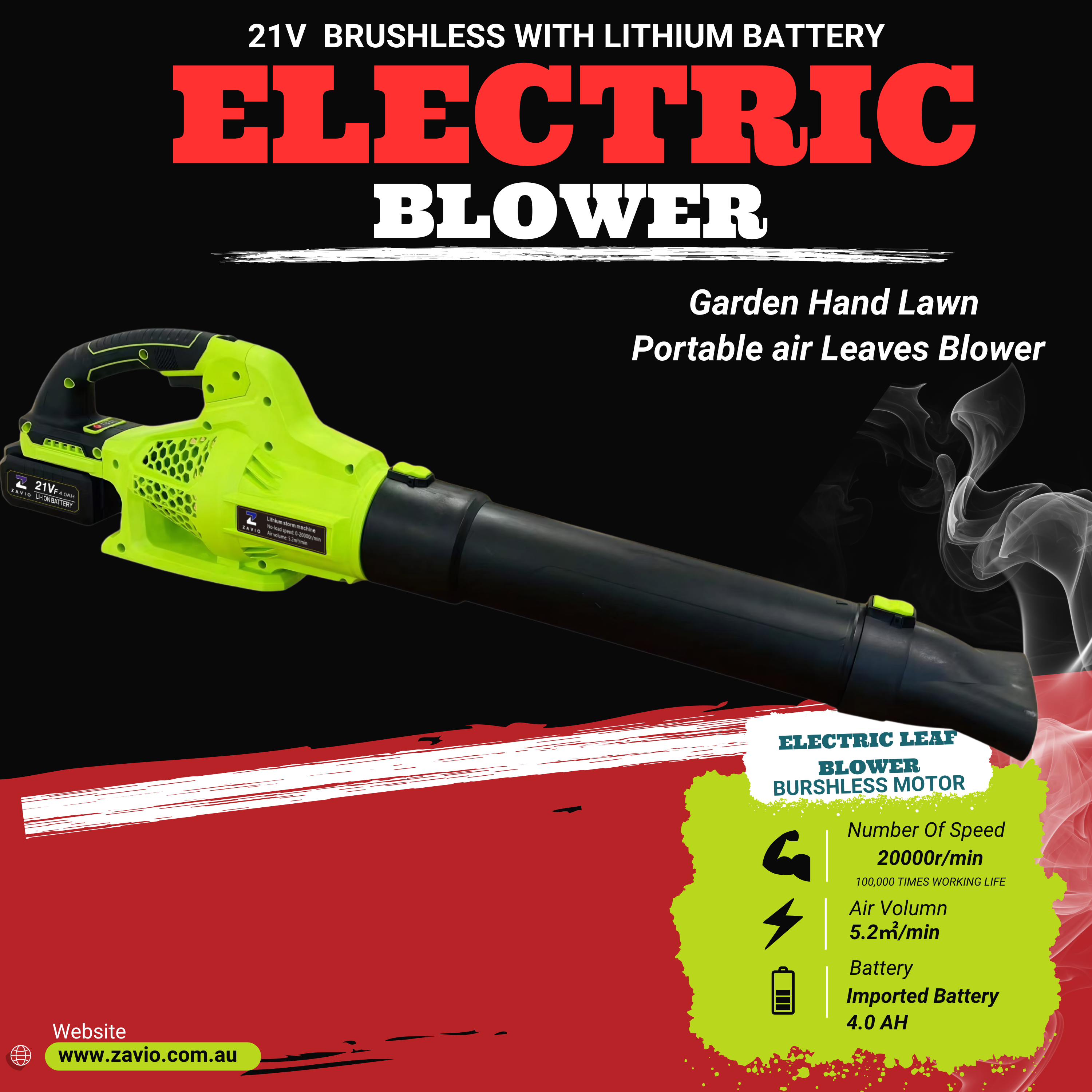 21V Brushless Cordless Leaf Blower – 20,000 RPM, 5.2 m³/min Air Volume, 4.0Ah Battery for Powerful Outdoor Cleaning