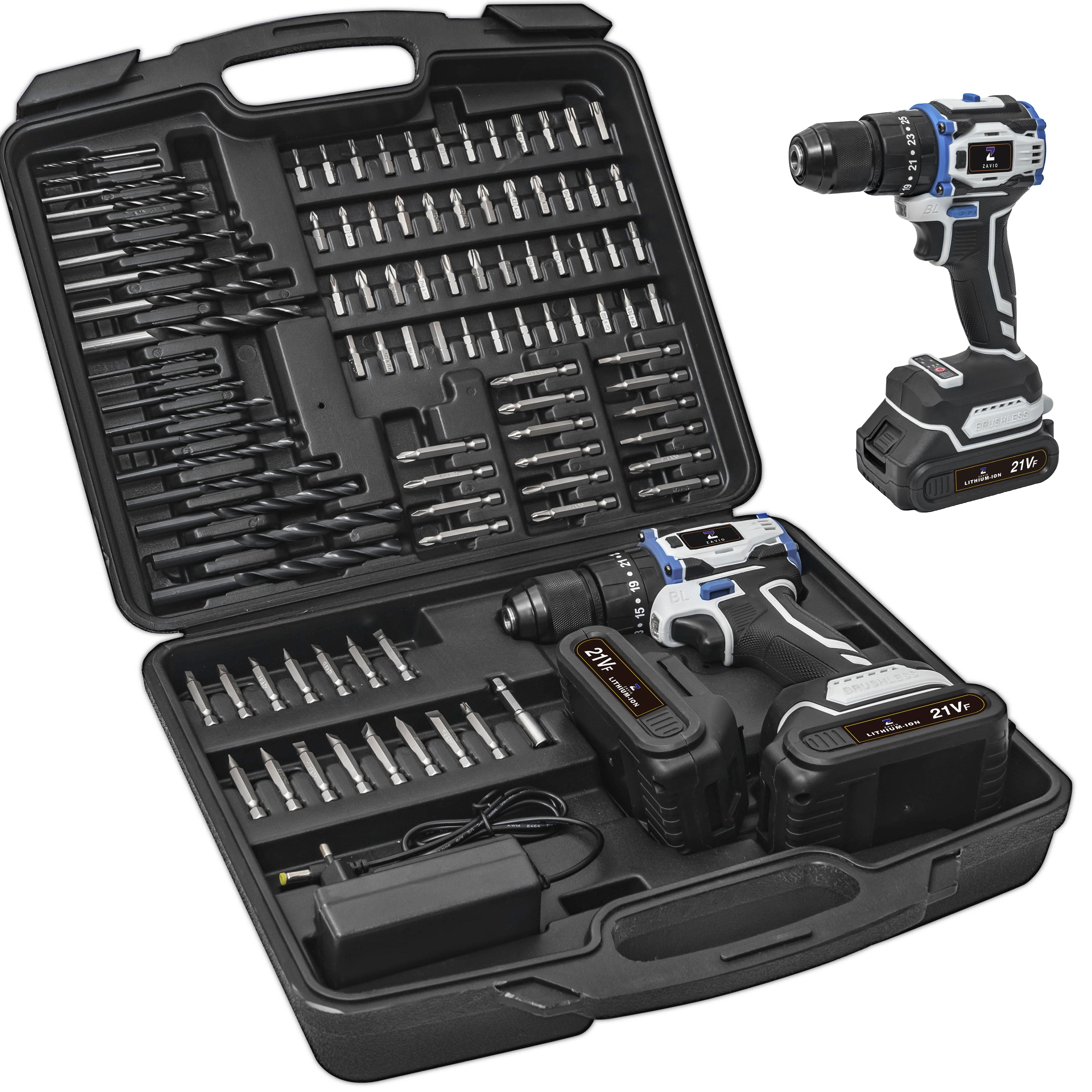 21V Brushless Cordless Impact Drill Set – 2-Speed, 30Nm Torque, 2.0Ah Battery – Powerful DIY & Industrial Tool
